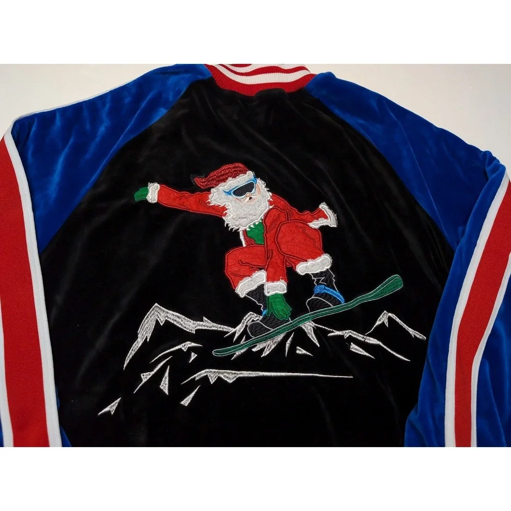 BLIZZARD BAY Velour Track Jacket Santa Claus Snowboard Christmas Red Blue Large